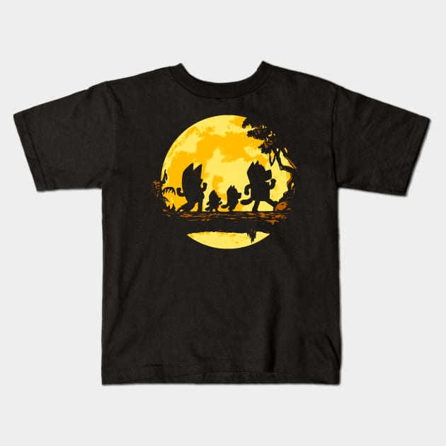 Bluey Walking Under Yellow Moon Kids T-Shirt by Nya Nya